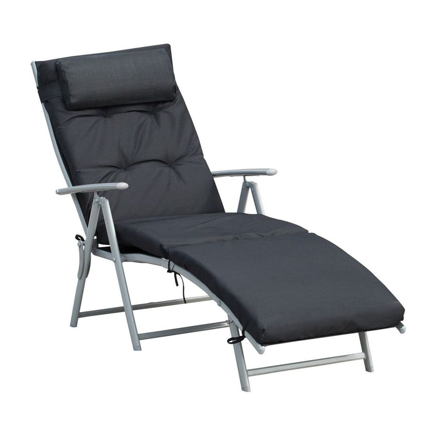 Outsunny Steel Frame Outdoor Garden Padded Sun Lounger w/ Pillow Black