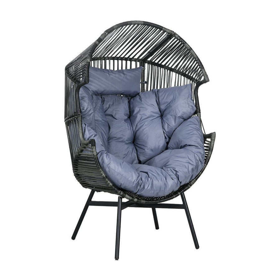 Outsunny String Rattan Egg Chair, with Padded Seat Cushion - Grey/Black
