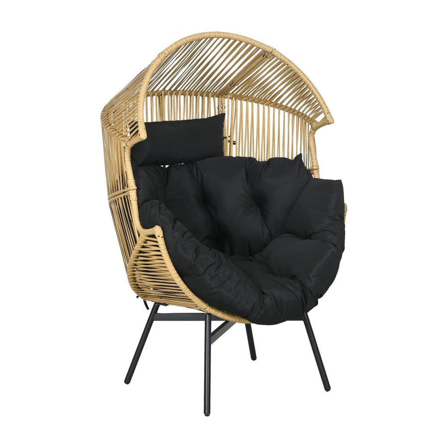 Outsunny String Rattan Egg Chair, with Padded Seat Cushion - Sand/Black