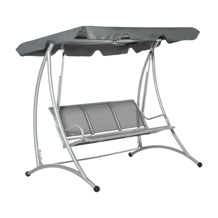Outsunny Three Person Steel Outdoor Porch Swing Chair Bench w/ Canopy Cover Grey