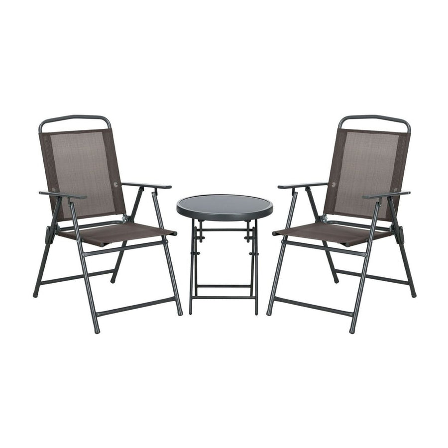 Outsunny Three-Piece Garden Seat Set, with Glass-Top Table - Brown