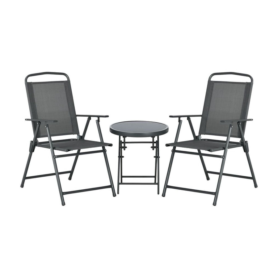 Outsunny Three-Piece Garden Seat Set, with Glass-Top Table - Dark Grey