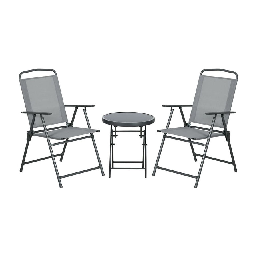 Outsunny Three-Piece Garden Seat Set, with Glass-Top Table - Light Grey