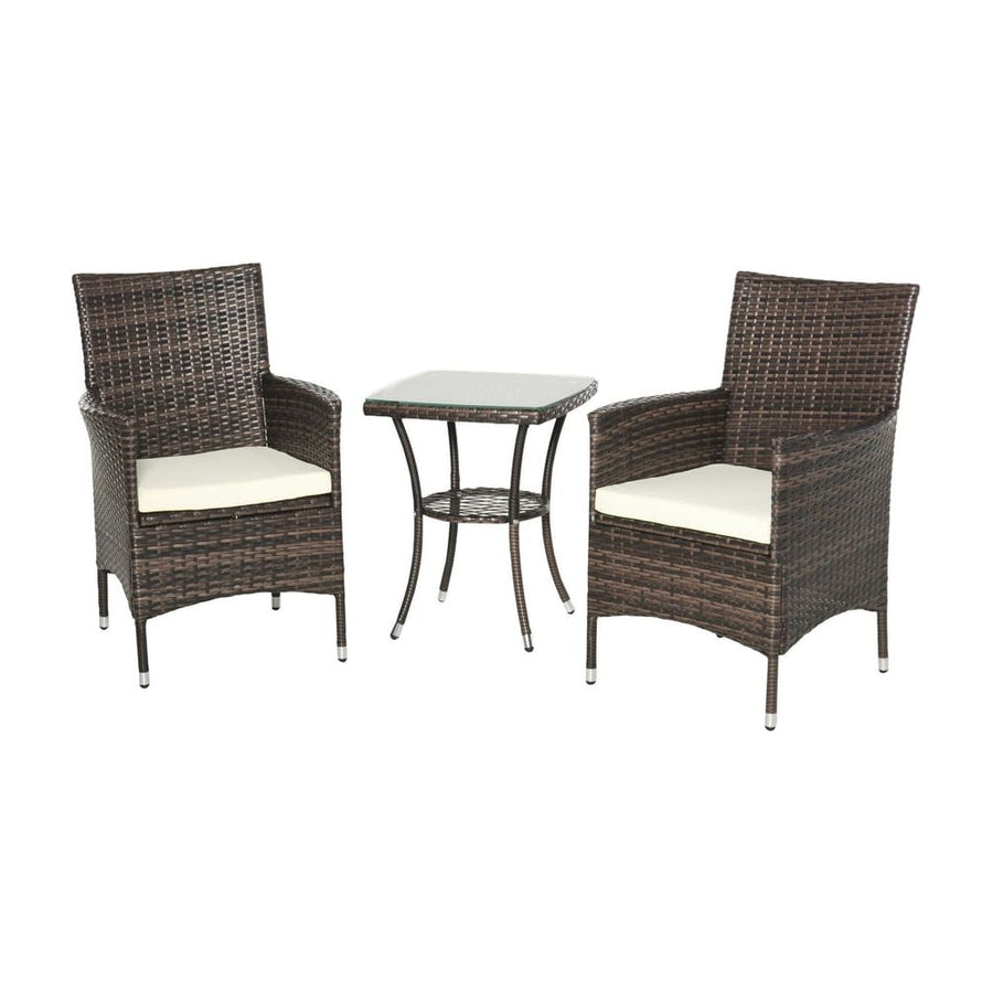 Outsunny Three-Piece Rattan Chair Set, with Cushions - Brown