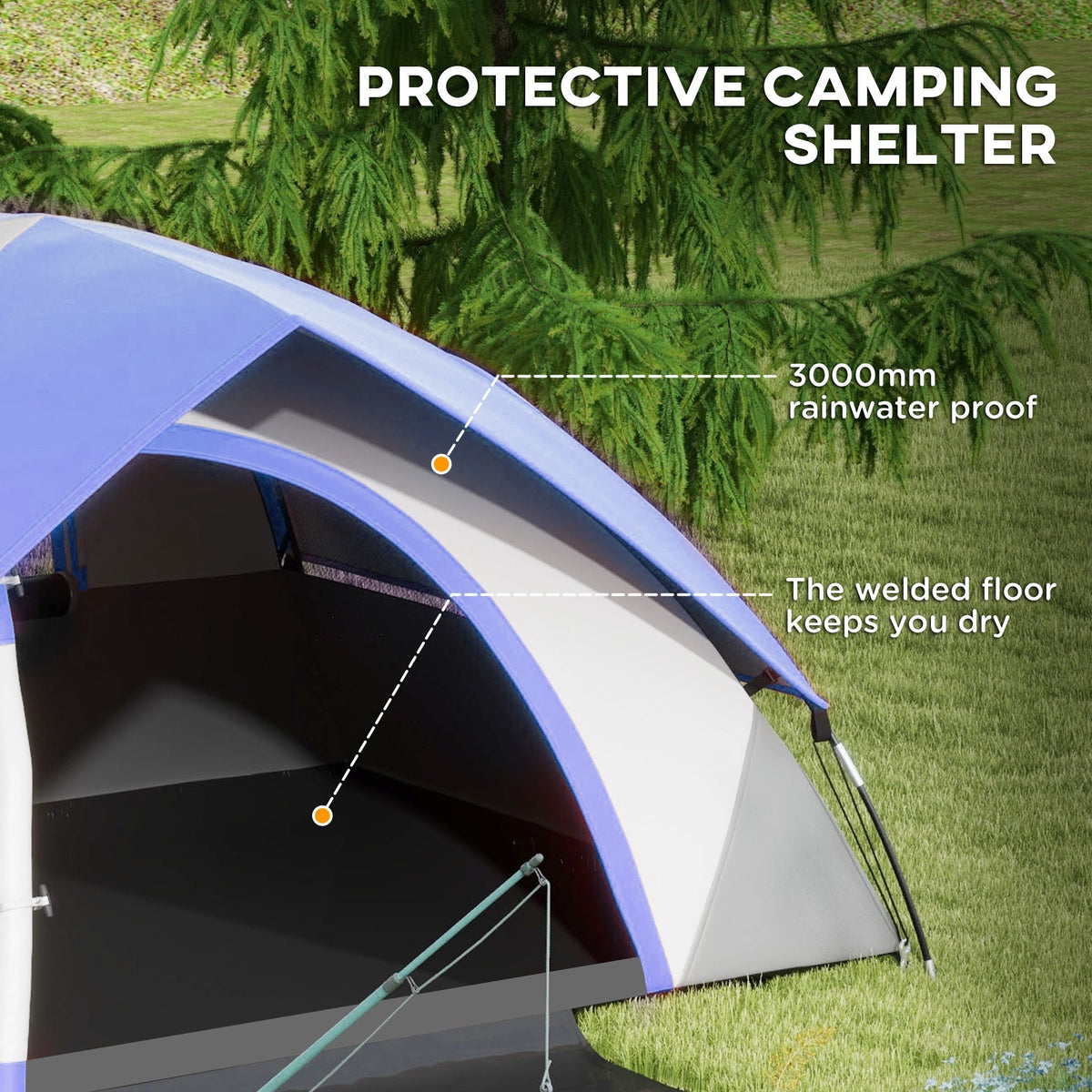 Outsunny Two Man Single Room Dome Tent, the camping shelter highlighting the waterproof fabric and the welded floor design