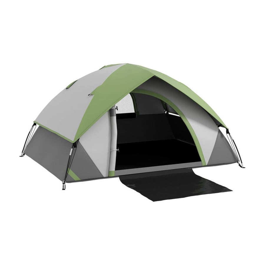 Outsunny Two Man Single Room Dome Tent, with Accessories - Green/Grey