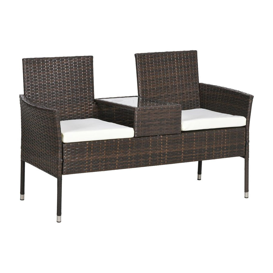 Outsunny Two-Seat Rattan Chair, with Middle Table - Brown