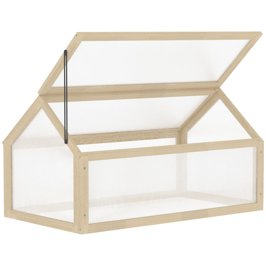 Outsunny Wooden Cold Frame Garden Polycarbonate Greenhouse with Openable Top Cover, Grow House for Flowers, Vegetables