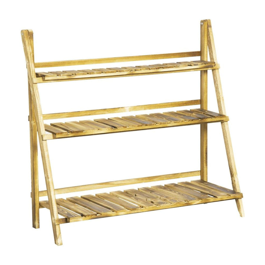 Outsunny Wooden Folding Flower Pot Stand 3 Tier Garden Planter Display Ladder Gardener Storage Shelves Rack Herb Holder (100L