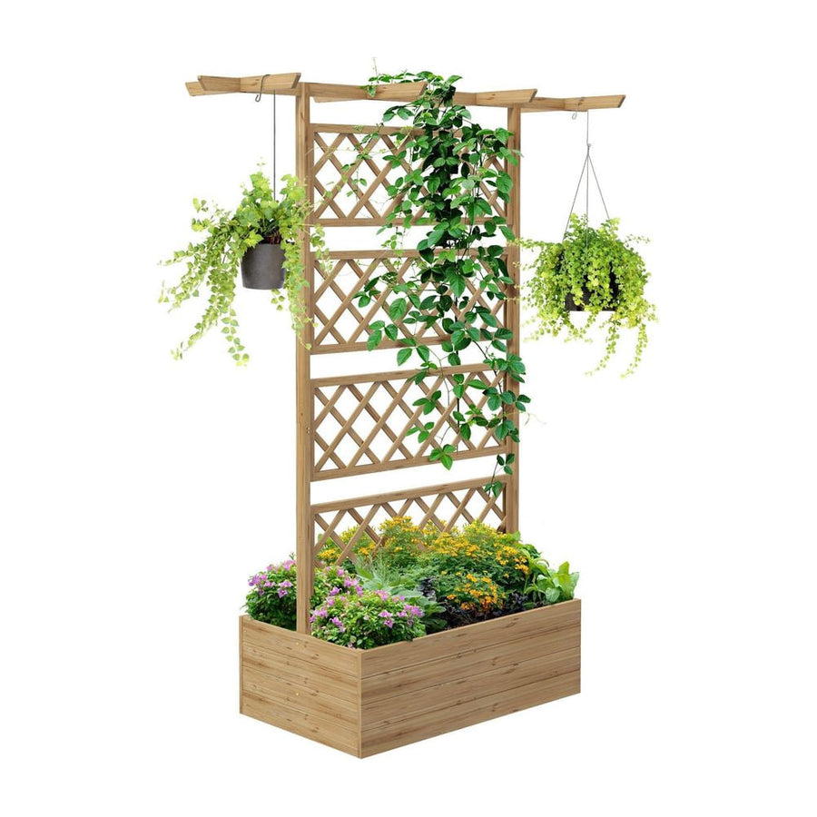 Outsunny Wooden Trellis Planter Box, Raised Garden Bed to Grow Vegetables, Herbs and Flowers, Natural Tone
