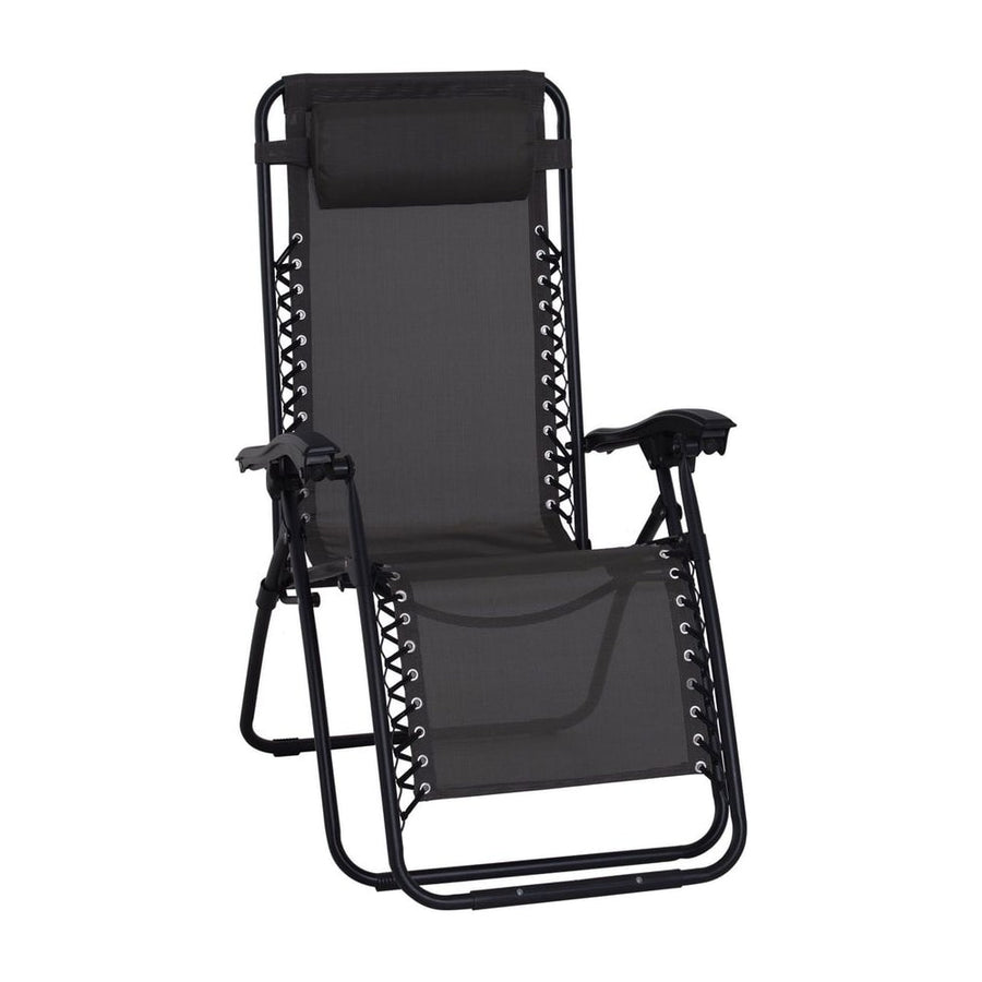 Outsunny Zero Gravity Chair Metal Frame Texteline Armchair Outdoor Folding and Reclining Sun Lounger with Head Pillow for