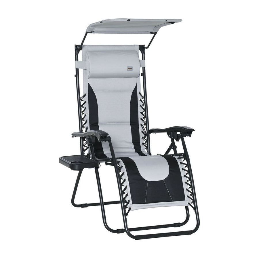 Outsunny Zero Gravity Lounger Chair, Folding Reclining Patio Chair with Shade Cover, Padded Seat, Cup Holder, Soft Cushion