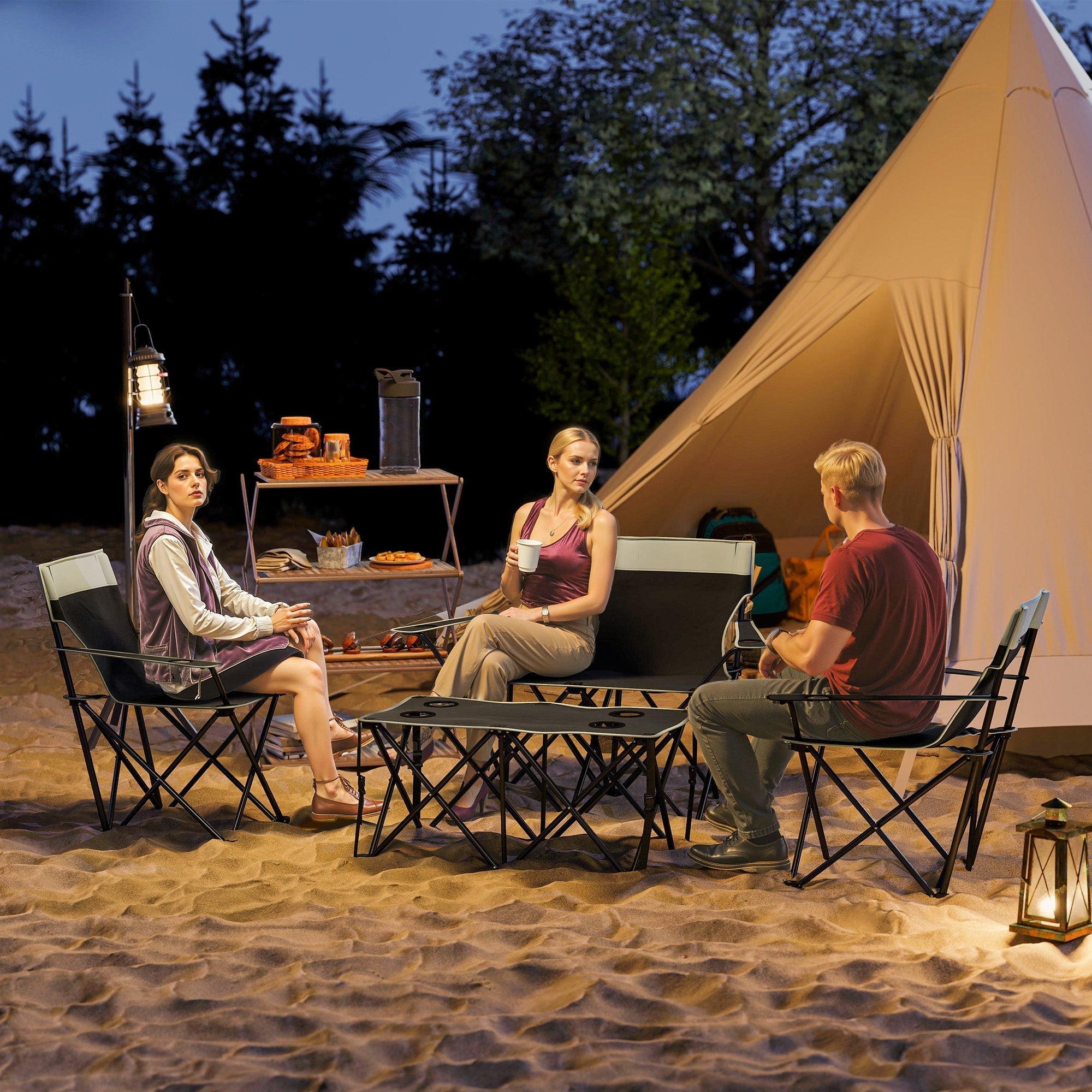 Outsunny Four-Piece Portable Picnic Table Set - Grey