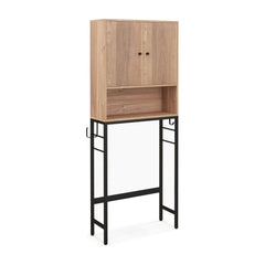 Over The Toilet Storage Cabinet with a wooden cupboard and black metal frame
