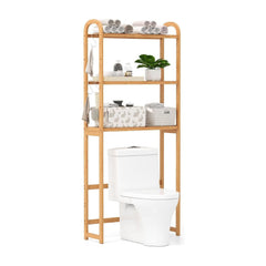 Over the Toilet Storage Rack 3-Tier Bamboo Bathroom Floor Organizer-Natural