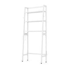 Over The Toilet Storage Shelf with Adjustable Bottom Bar in white, a tall shelving unit with three shelves