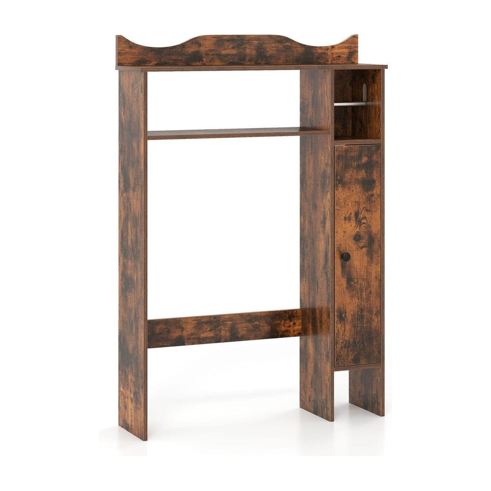 Over Toilet Storage Cabinet with paper holder and removable shelves in rustic brown finish