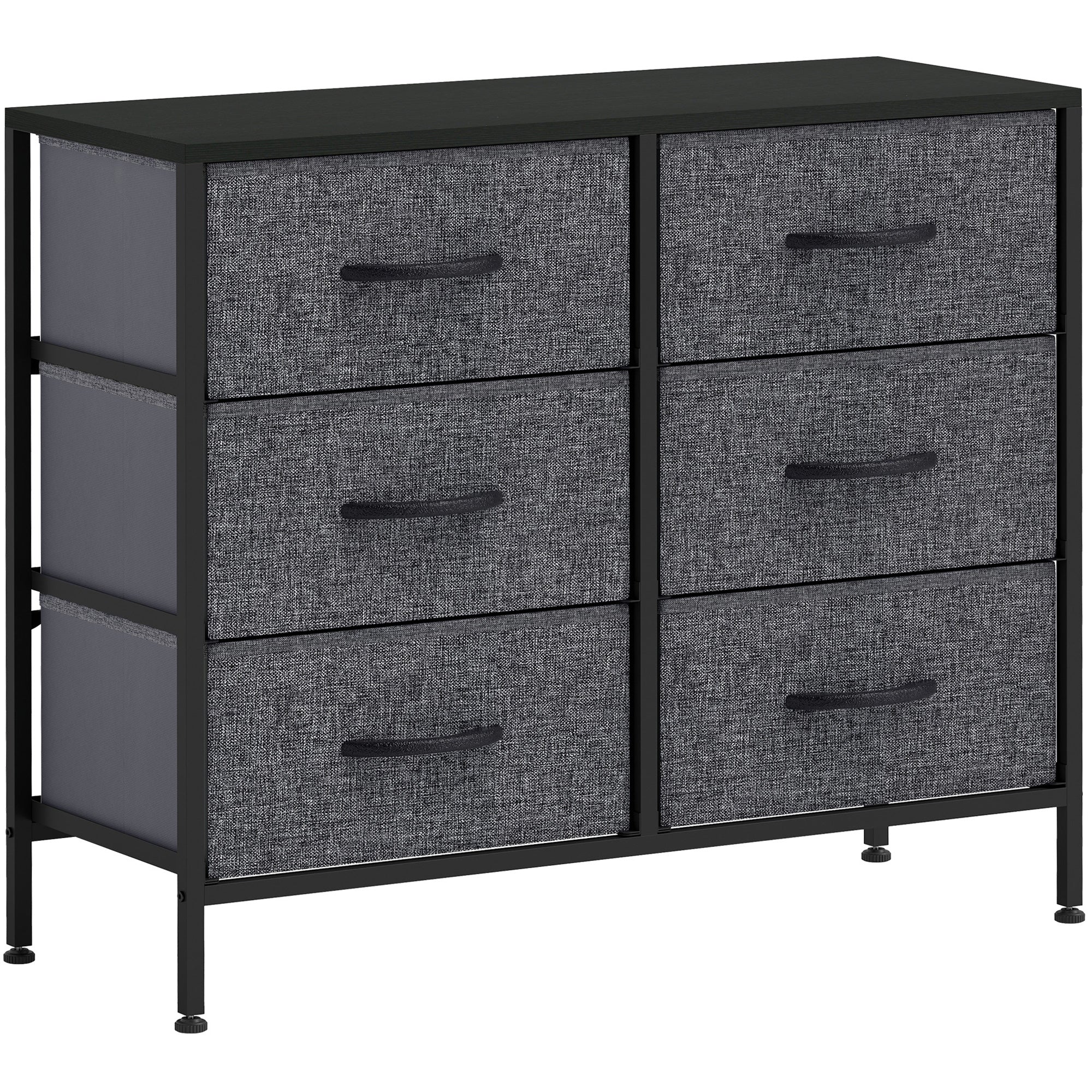 HOMCOM Fabric Chest of Drawers, Industrial Bedroom Dresser with 6 Fabric Drawers, Steel Frame and Wooden Top for Nursery, Living Room, Hallway, Black