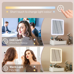 HOMCOM Makeup Mirror with Lights, Rechargeable Vanity Mirror w/ Touch Screen, 2 Lighting Modes and 180° Rotation, White