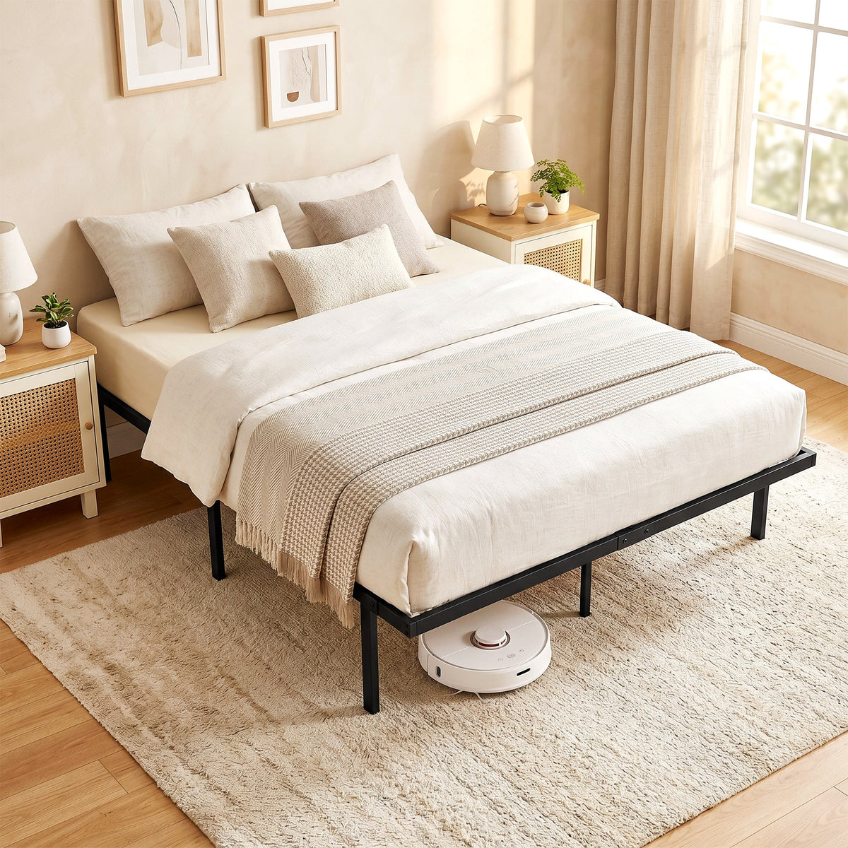 HOMCOM 5ft King Bed Frame with Underbed Storage, Metal Platform Bed Frame with Steel Slat Support, No Box Spring Needed