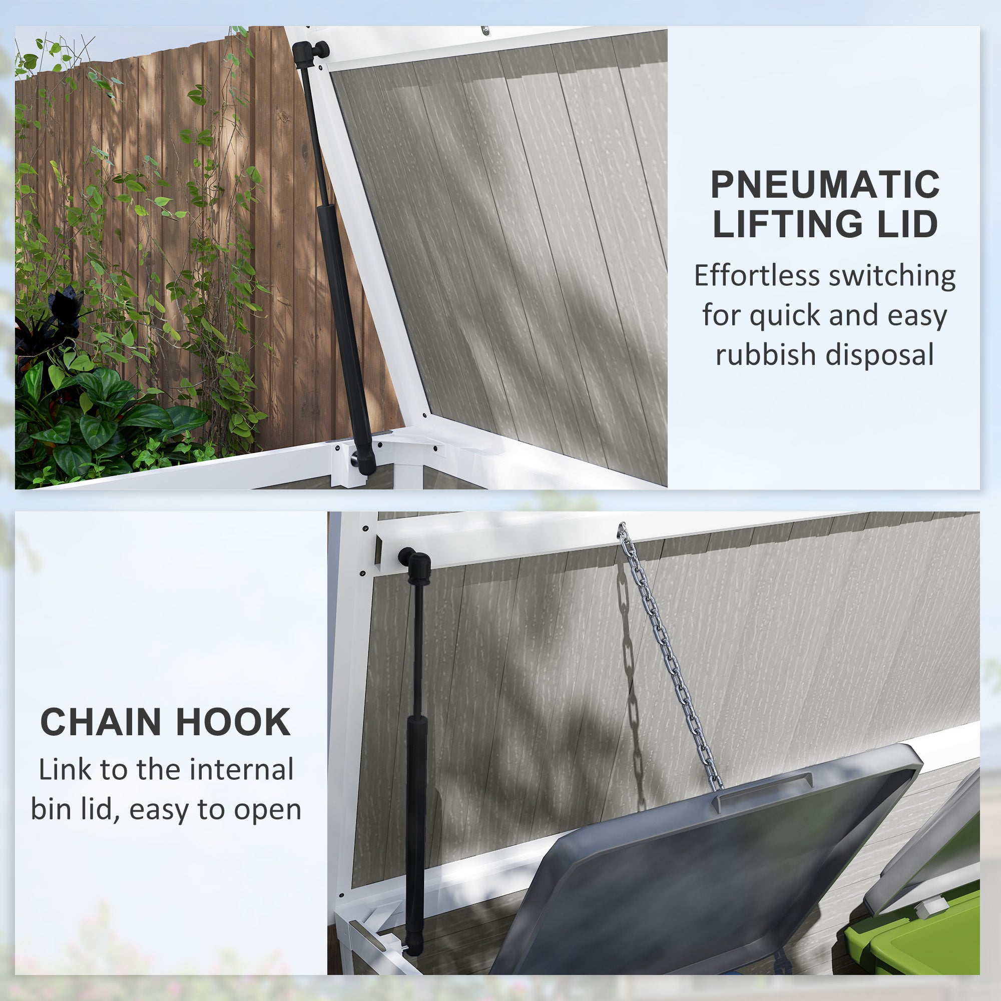 Outsunny 4.7 x 2.5FT Garden Shed, Lockable Outdoor Storage with Openable Lid, Small Shed for 2 Trash Cans, Tools, Patio, Light Grey