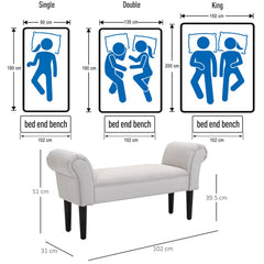 HOMCOM Small Bench, Upholstered Window Seat with Arms and Wooden Legs, Modern Shoe Bench for Entryway, Living Room, Bedroom, Greyish White