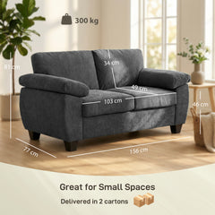 HOMCOM 2 Seater Sofa, 156cm Chenille Loveseat Sofa, Dark Grey