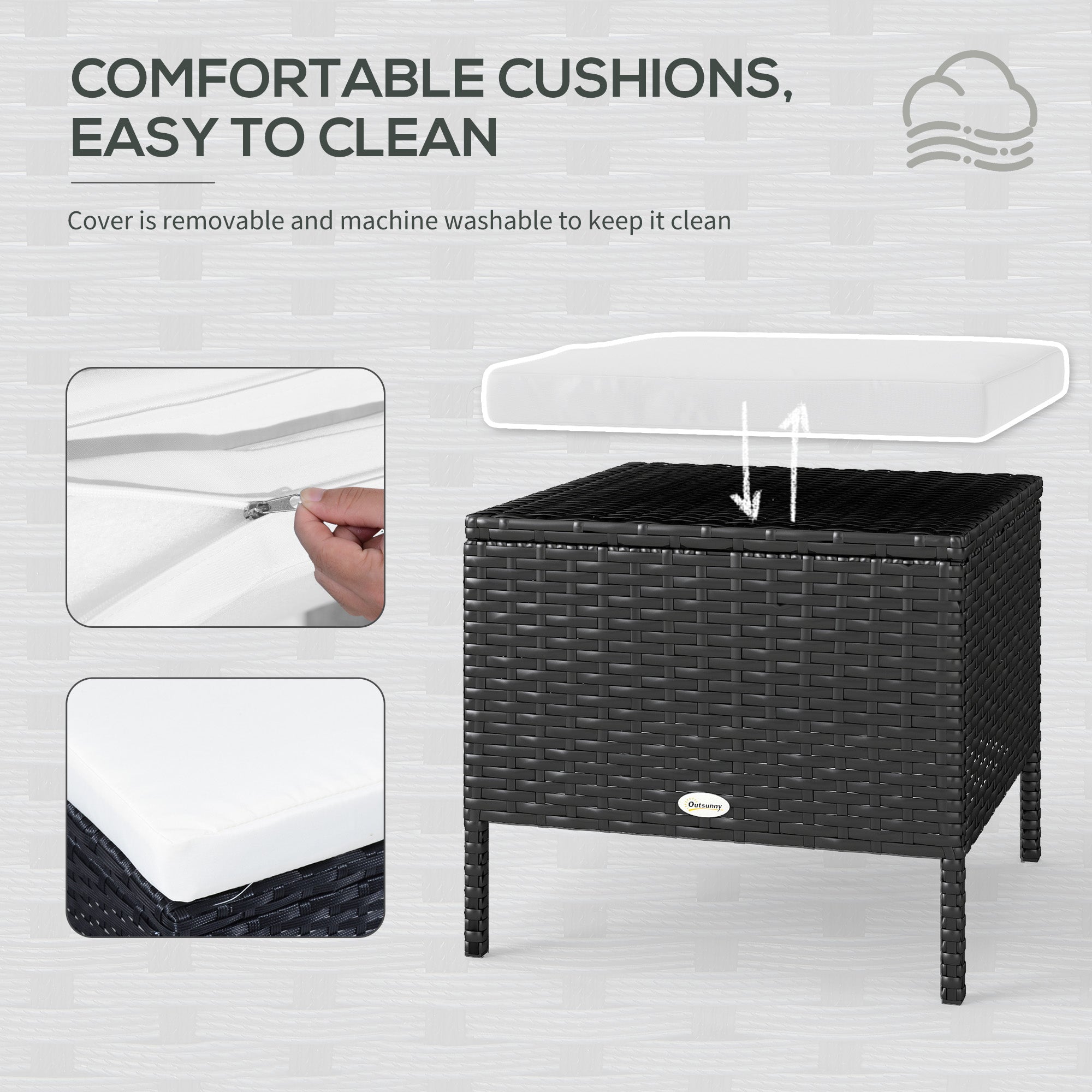 Outsunny 8-Seater Garden Rattan Furniture Rattan Corner Dining Sofa Set Wicker Conservatory Furniture Lawn Patio Coffee Table Foot Stool w/Cushion-Black