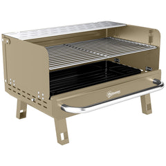 Outsunny Portable BBQ Grill, Charcoal Barbecue Grill with Adjustable Grates, Foldable Legs, Side Shelf for Camping Travel, Khaki