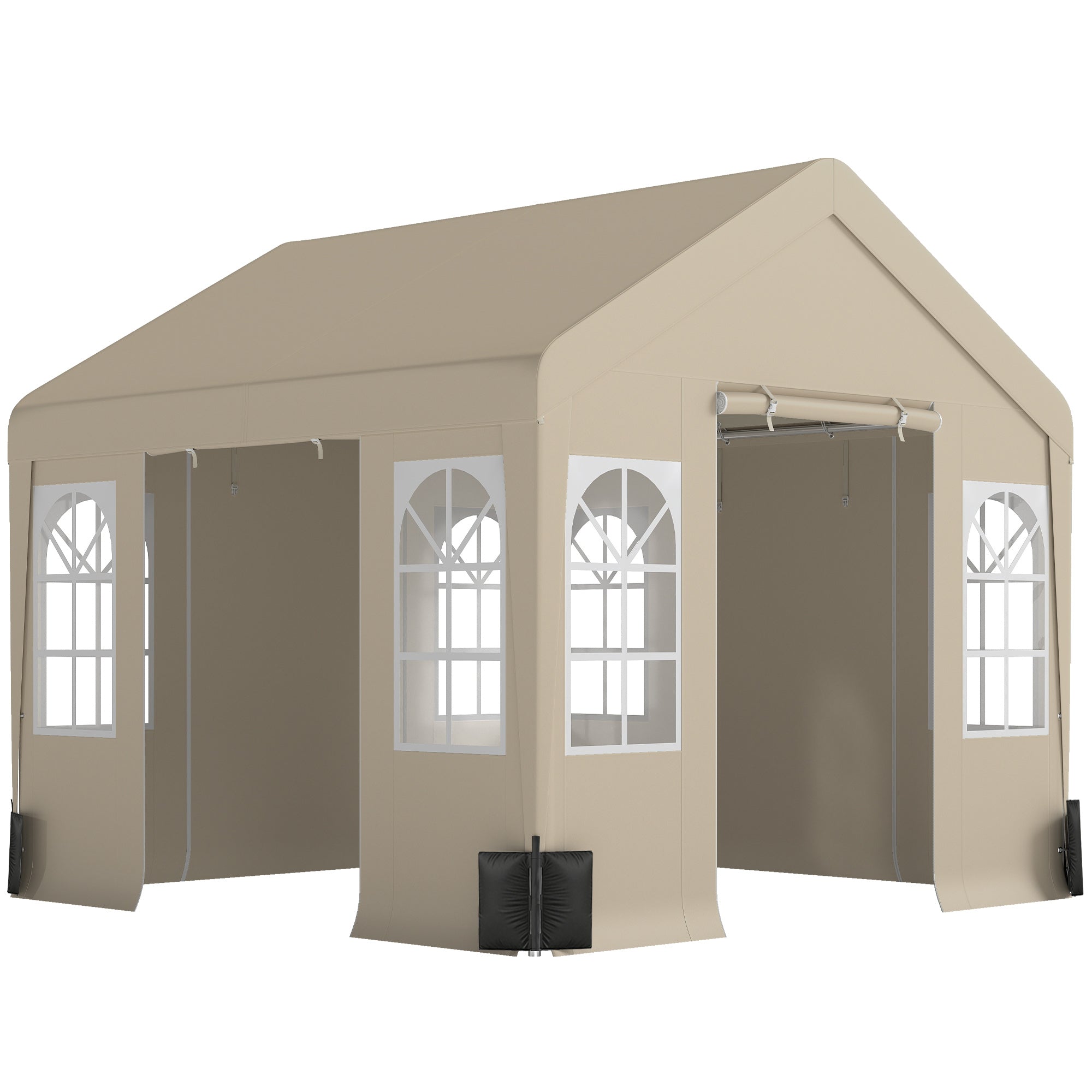 Outsunny 3 x 3 m Party Tent, Outdoor Canopy Tent Shelter with Removable Sidewalls, 4 Zipped Doors, for Parties, Wedding, Beige