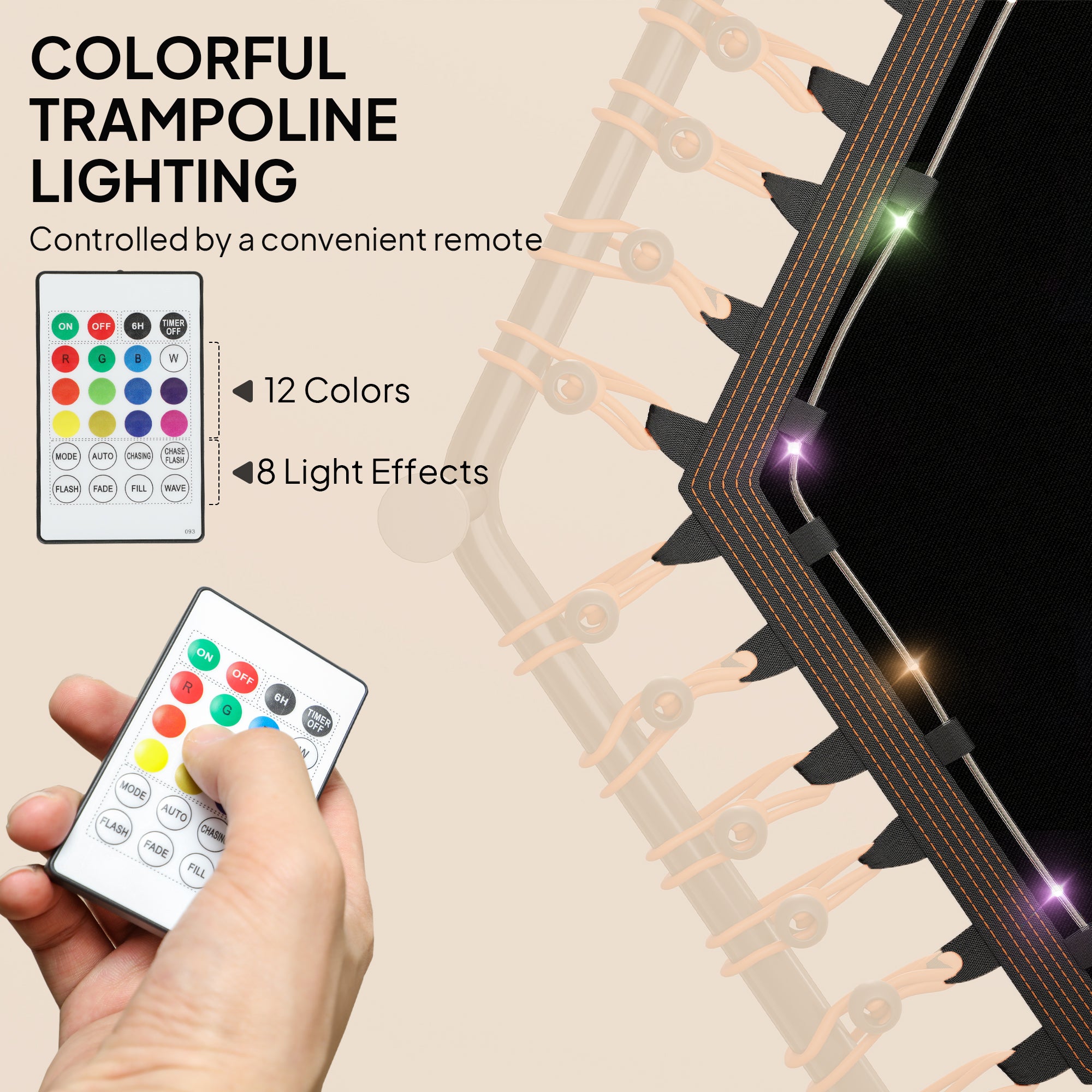 SPORTNOW 45" Rebounder Trampoline for Adults, Quiet Bungee Rebounder with LED Lights and Adjustable Handle, Orange