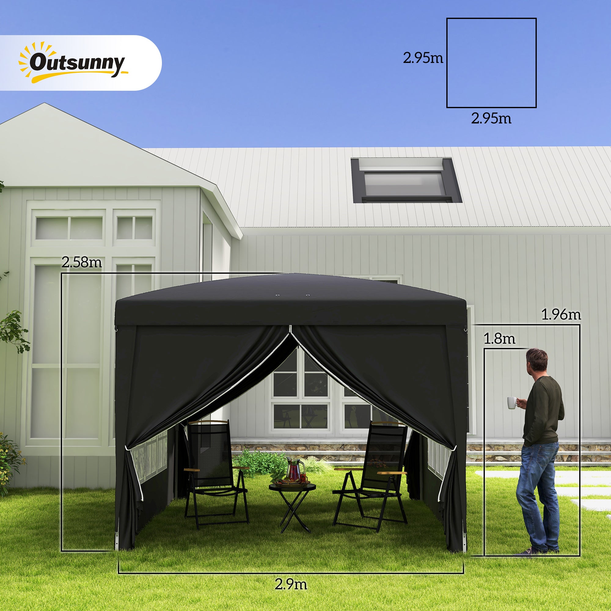 Outsunny 3 x 3(m) Pop Up Gazebo, Water and UV Resistant Party Tent Camping Canopy Marquee with Carry Bag, Black