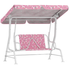 AIYAPLAY Kids Porch Swing, 2-Seater Patio Swing Bench Hammock with Seat Belts, Adjustable Canopy for Garden, Pink