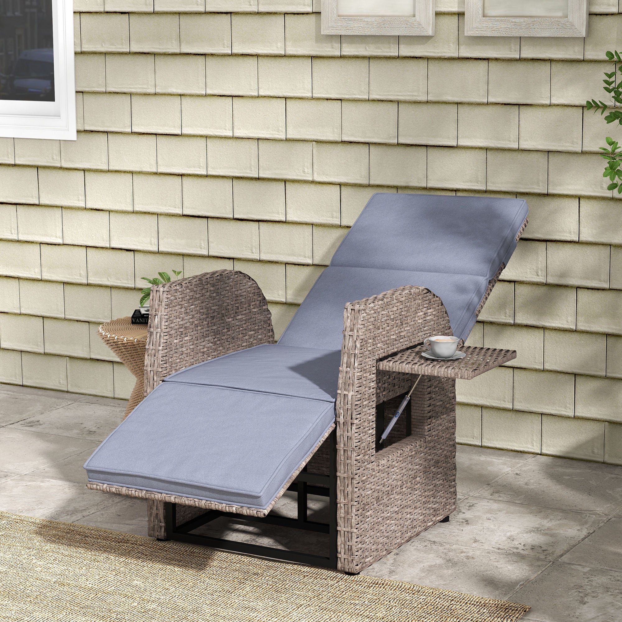 Outsunny 148√Ç¬∞ Reclining Rattan Garden Armchair, with Footrest - Brown/Grey