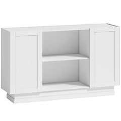 HOMCOM Sideboard Buffet Cabinet, 133 cm Storage Cabinet with 2 Open Shelves, 2 Cupboards and Soft Close Doors, White