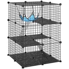 PawHut Indoor Cat Cage DIY Customizable 3-Tier Indoor Cat Enclosure with 3 Doors and Hammock 105 cm Black