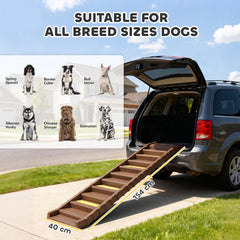 PawHut Dog Car Ramp with Anti-Slip Steps, 10-Steps Pet Stairs for Pets to Access Cars and High Beds, Brown