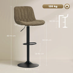 HOMCOM Set of Two Linen-Look Bar Stools - Brown