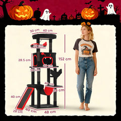 PawHut Gothic Cat Tree, 152 cm Multi-Level Cat Tower for Large Cats with Coffin Bed, Large Condo, for Halloween