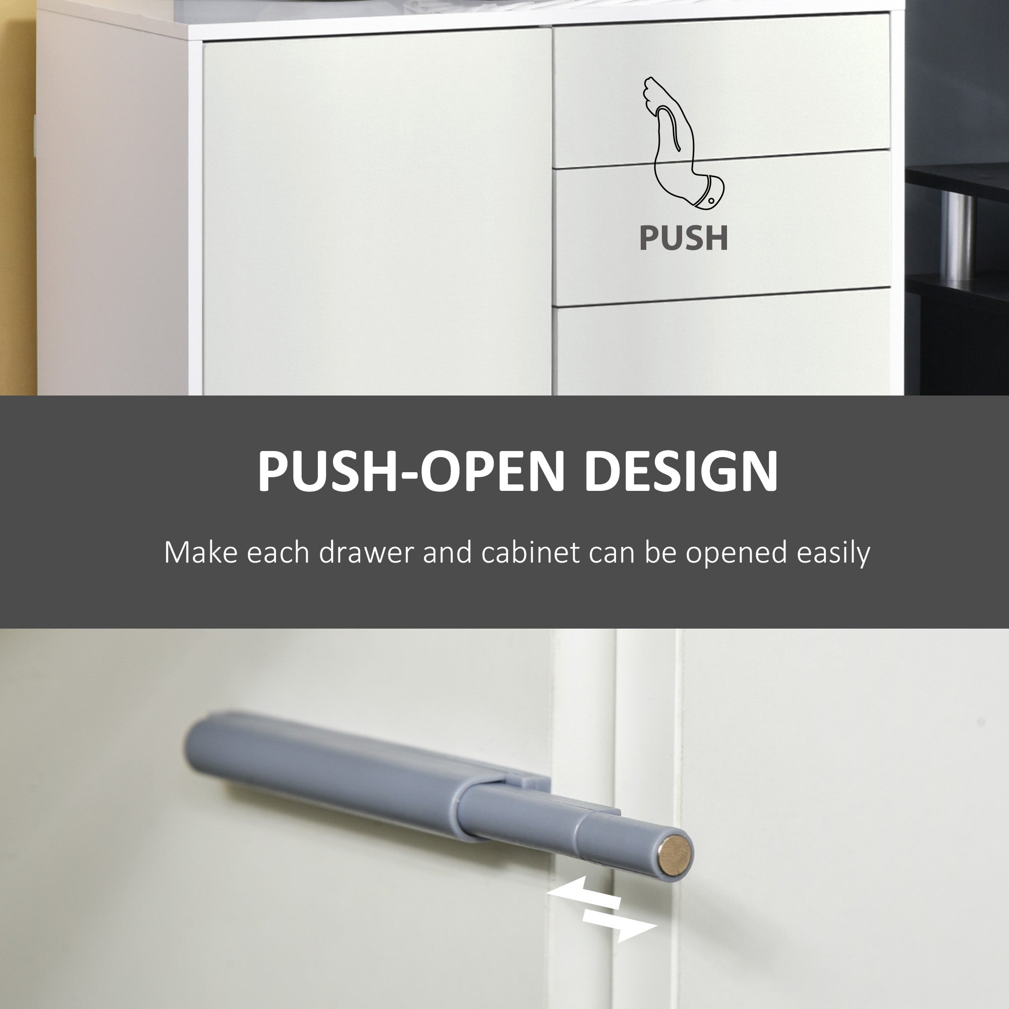 HOMCOM High Gloss Frame Sideboard, Push-Open Design with 2 Drawer for Living Room, Bedroom, 74H x 79W x 36Dcm, White