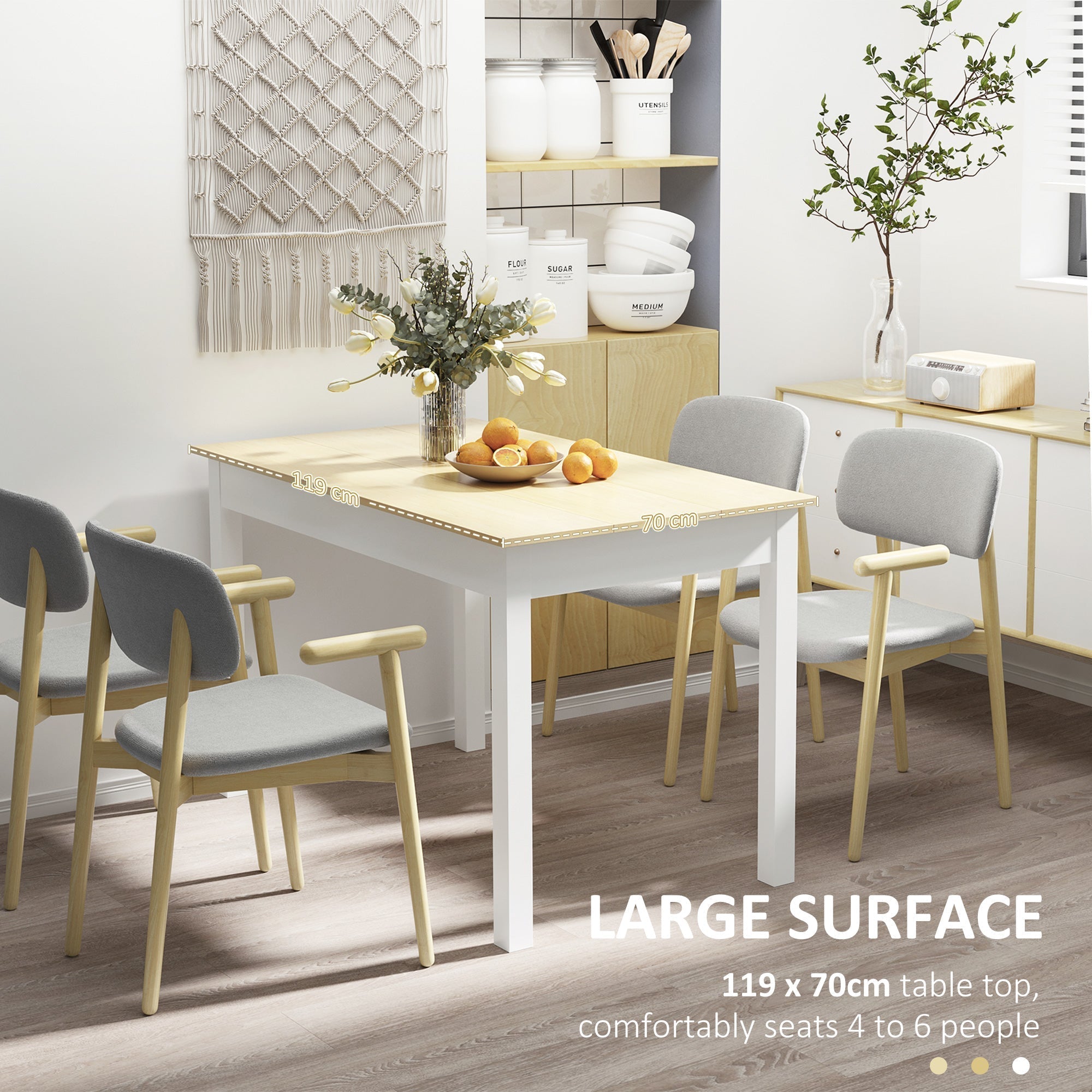 HOMCOM Dining Table for 4 to 6, Modern Kitchen Table with Wood Effect Tabletop, Thick Legs, 120L x 70W x 75Hcm, for Dining Room, Kitchen, Living Room, Oak