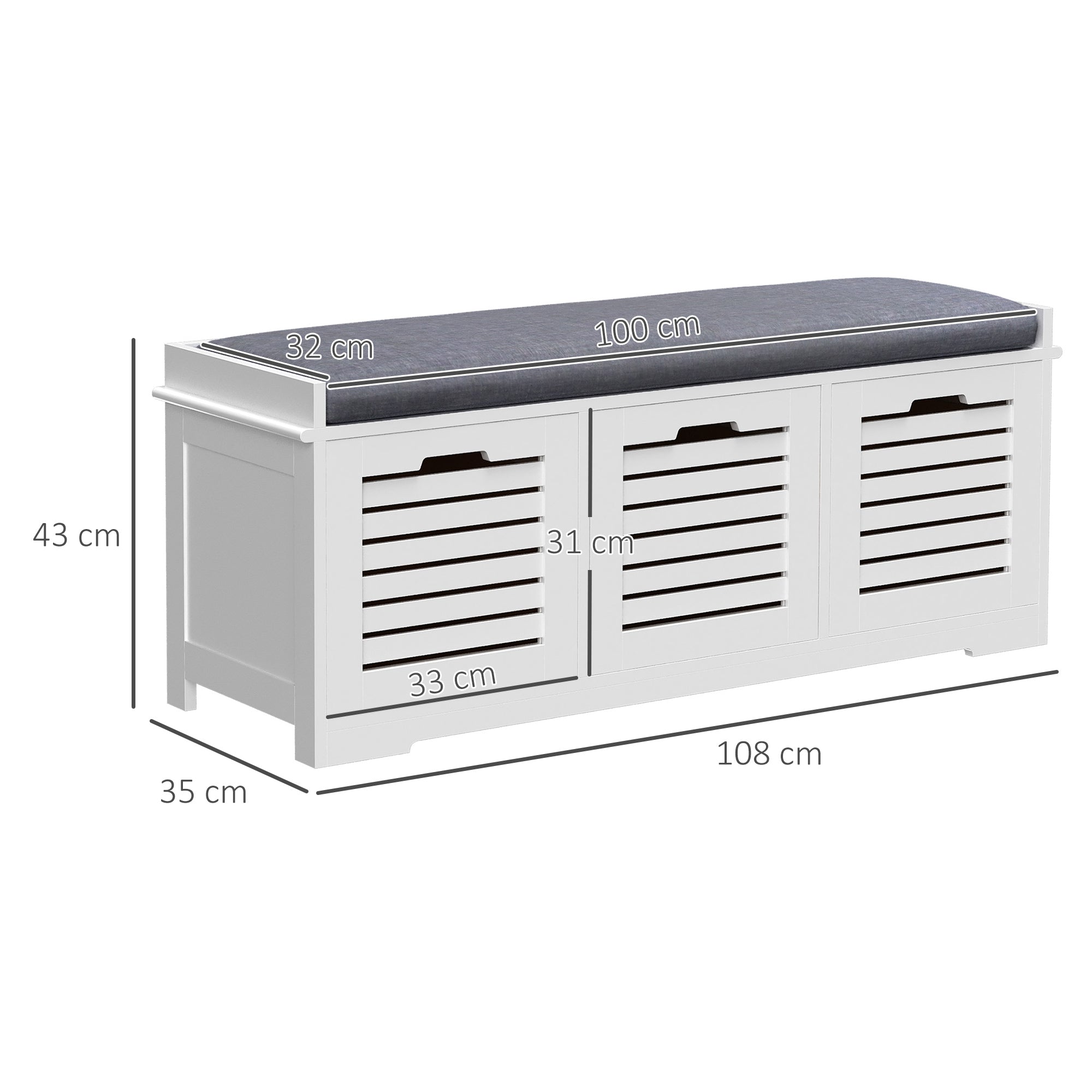 HOMCOM 3-Drawer Shoe Storage Bench - White