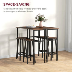 HOMCOM 6-Piece Bar Table Set, Counter Height Kitchen Dining Set with 2 High Tables & 4 Stools, Space Saving Compact Bar Furniture for Small Kitchens and Flats, Multiple Arrangements, Rustic Brown