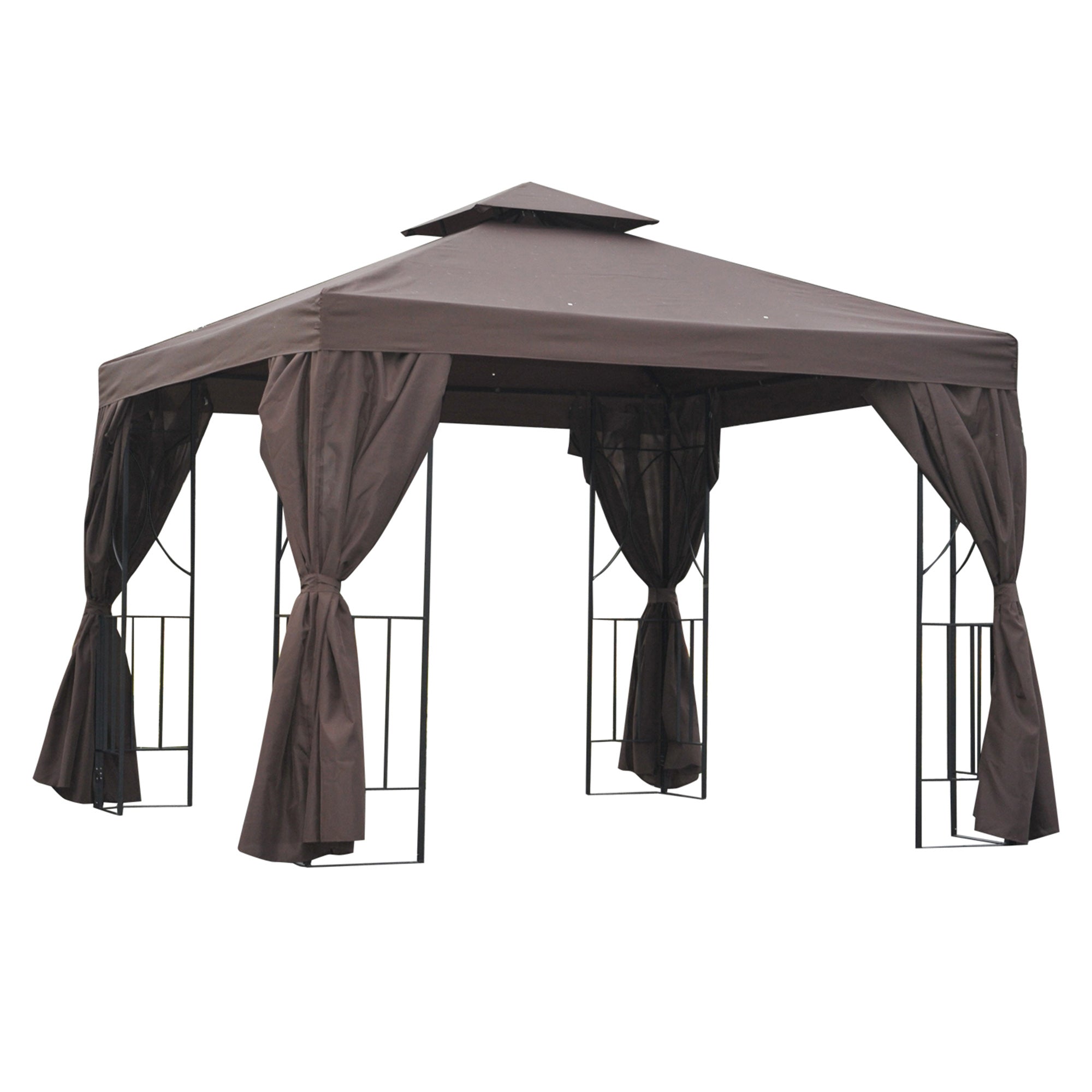 Outsunny 3 x 3 m Garden Gazebo Double√Ç Roof Marquee Patio Wedding Party Tent Canopy Shelter with Sidewalls (Brown)