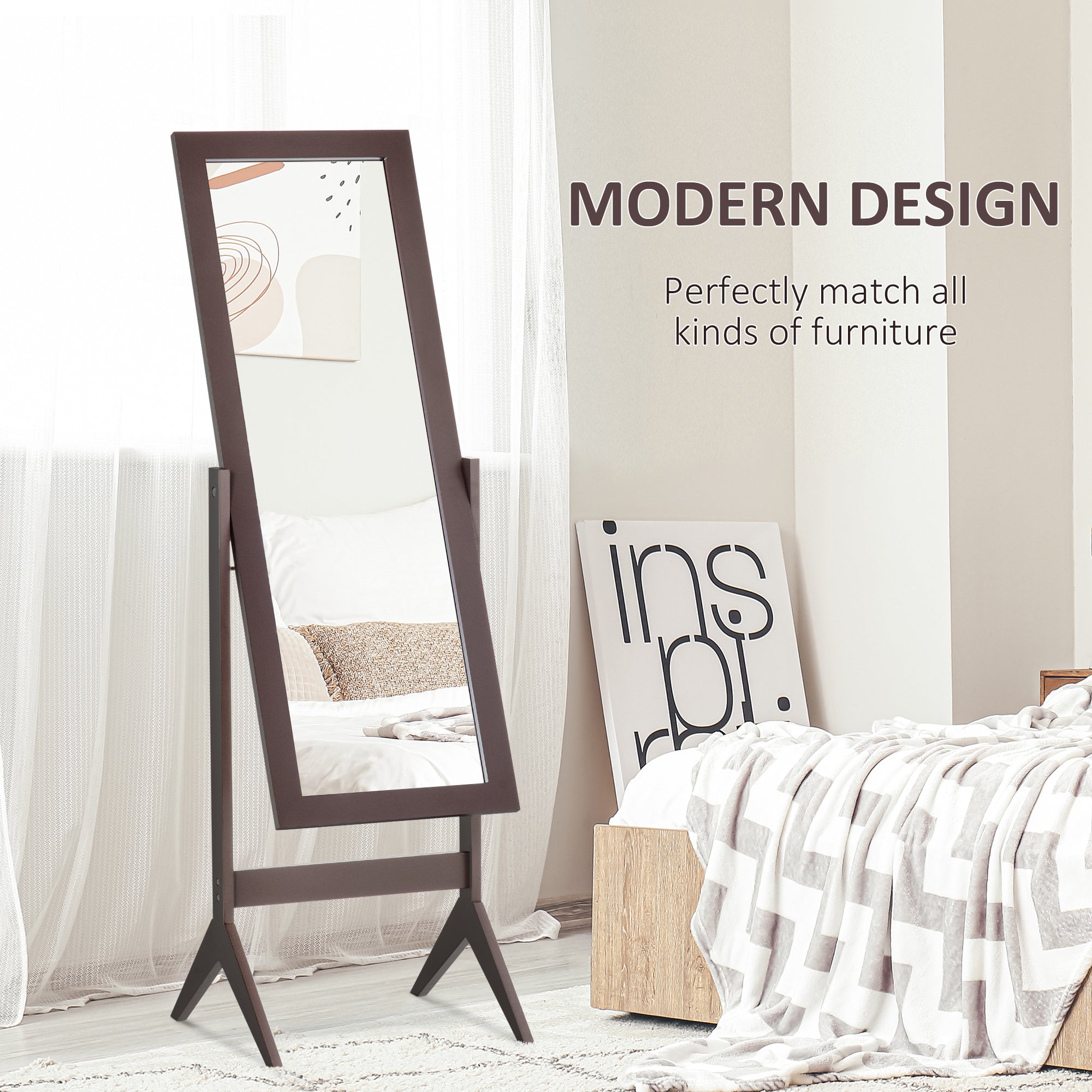 HOMCOM Full Length Mirror, Freestanding Adjustable Angle Dressing Mirror for Bedroom, Living Room, 148 x 47 cm, Brown