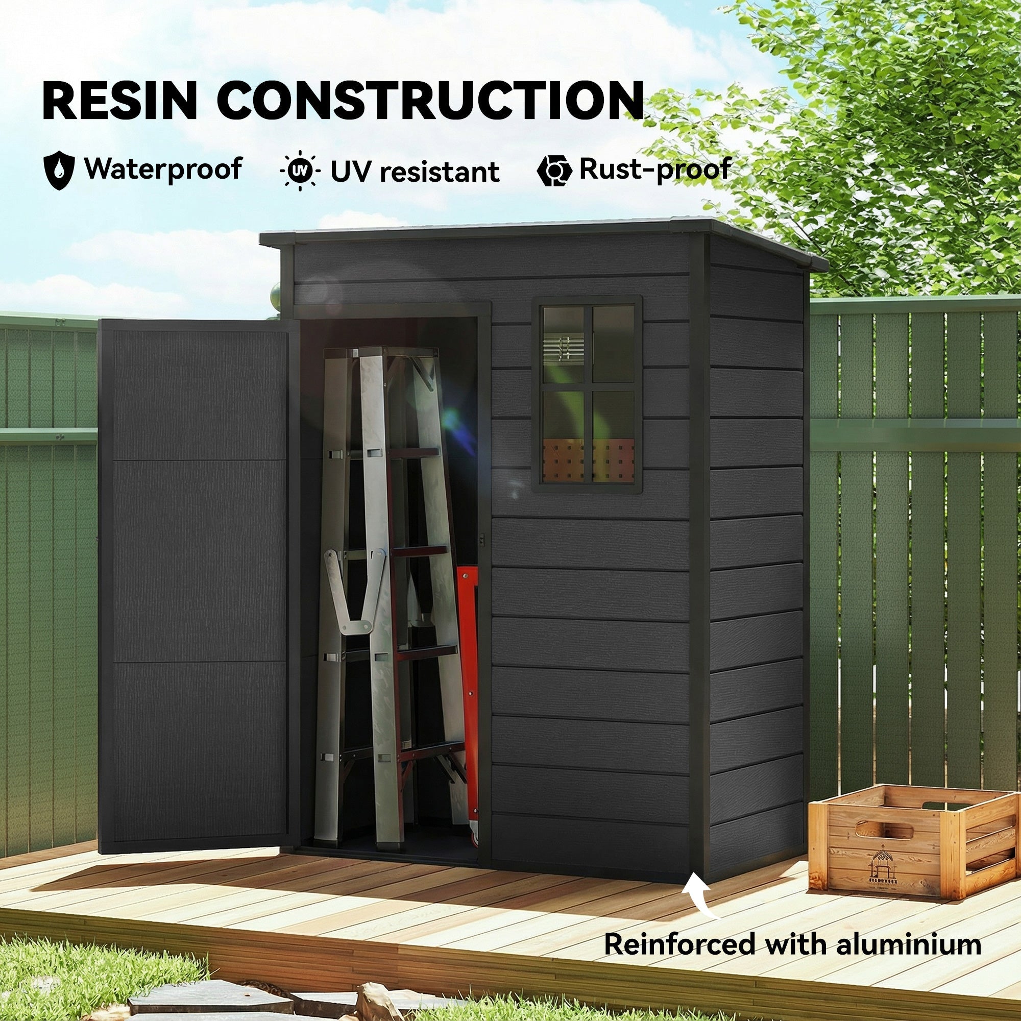 Outsunny 5' x 3' Garden Shed with Floor, Outdoor Storage Shed with Lockable Door, Window and Vent, Dark Grey