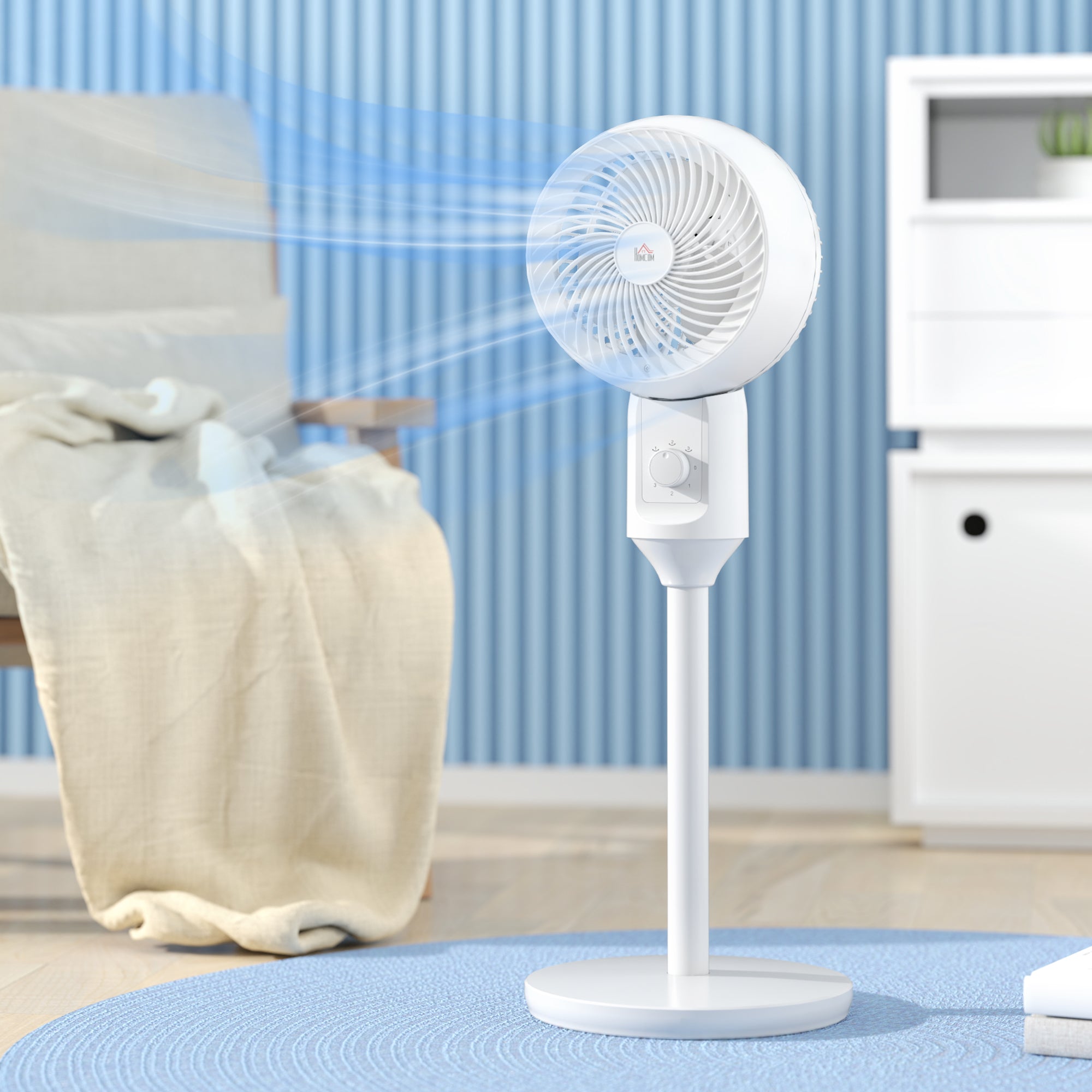 HOMCOM 9" Pedestal Fan, 70√Ç¬∞ Oscillation 90√Ç¬∞ Vertical Tilt Oscillating Air Circulator with 3 Speeds, Standing Fan for Home Office, Bedroom, White