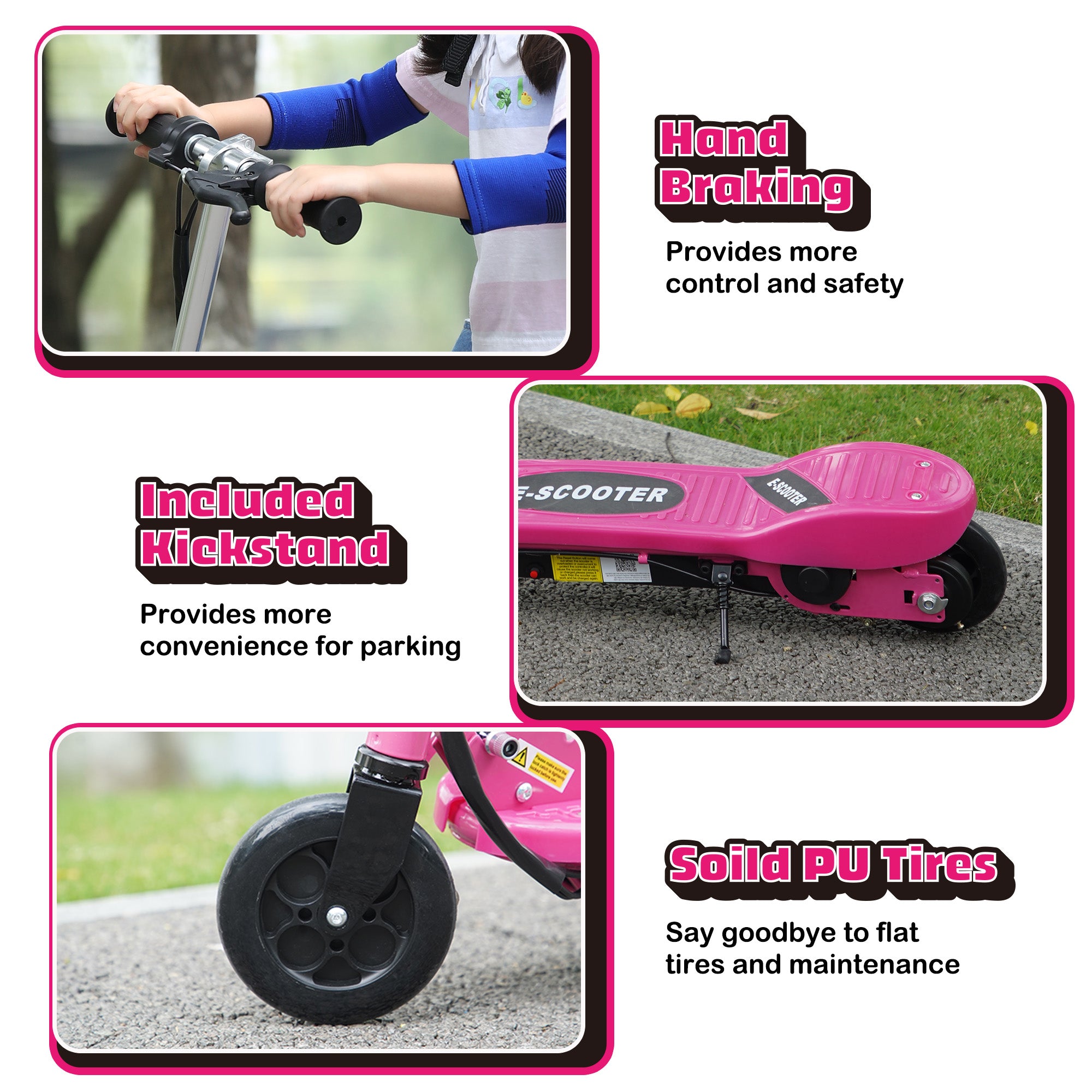 HOMCOM Foldable Electric Kids Scooter, Ride-on for Ages 7-14 Years, Pink