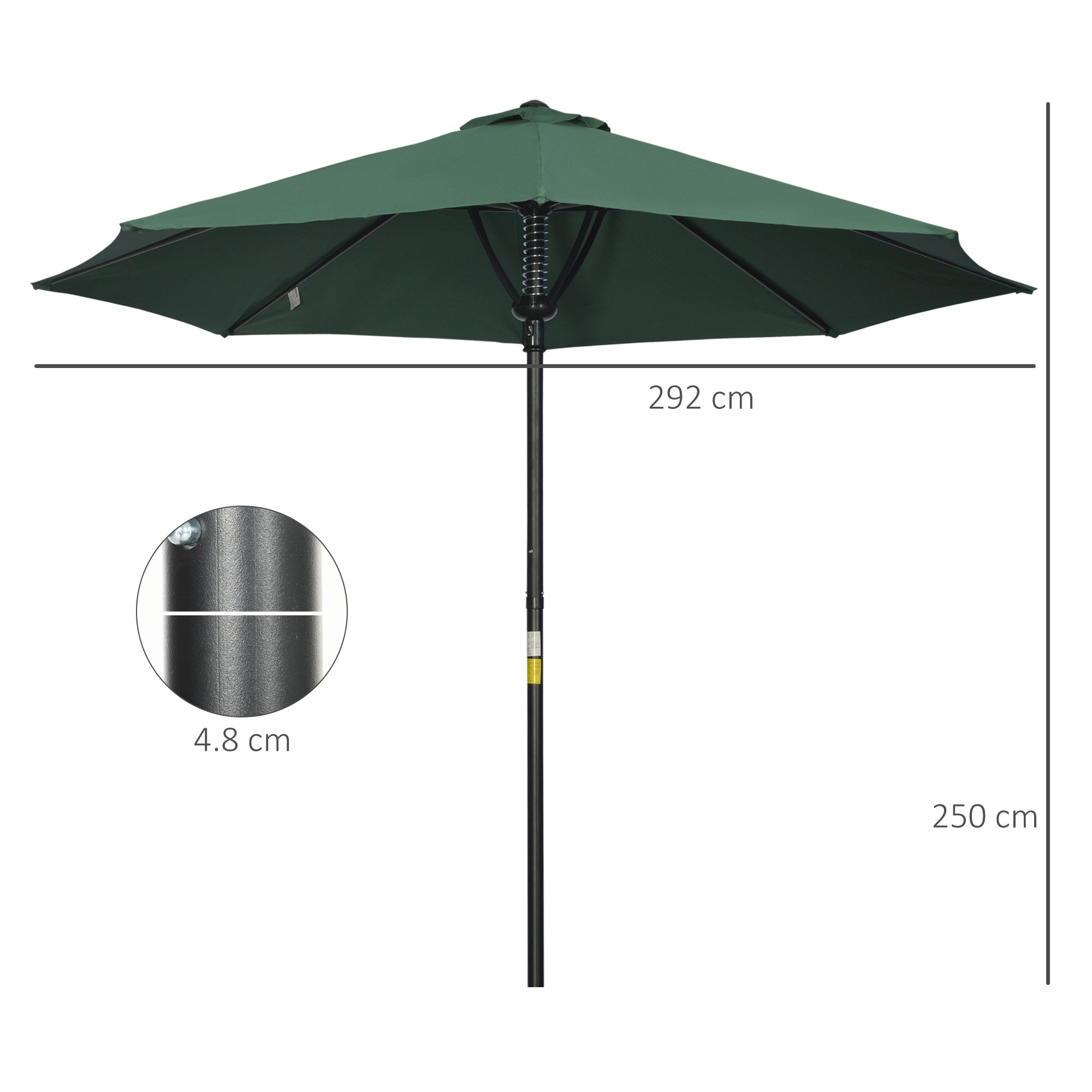Outsunny Garden 3 m Parasol Umbrella, Outdoor Market Table Umbrella Sun Shade Canopy with 8 Ribs, Easy Push to Open, Green