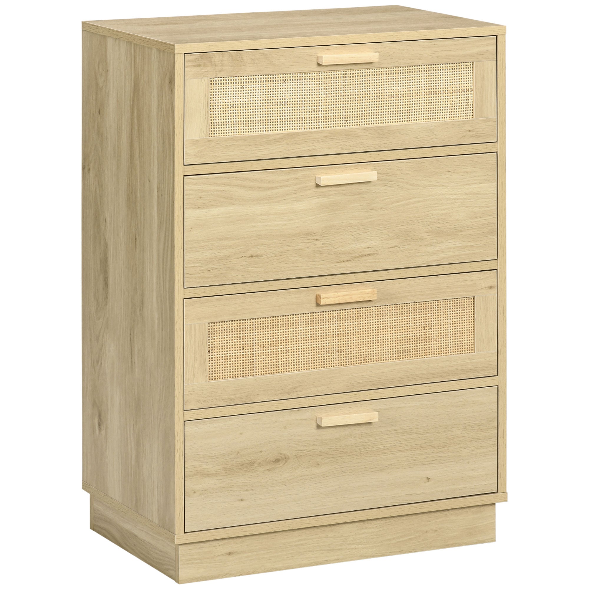 HOMCOM Chest of Four Rattan Weave Panel Drawers - Wood-Effect